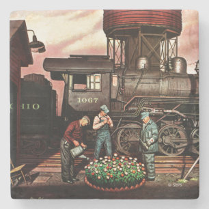 Train Yard Flower Garden by Stevan Dohanos Stone Coaster