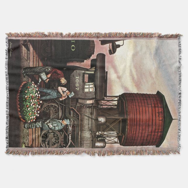 Train Yard Flower Garden by Stevan Dohanos Throw Blanket (Front)