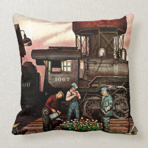 Train Yard Flower Garden by Stevan Dohanos Throw Pillow