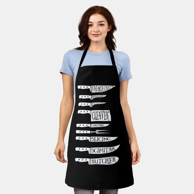 trainee chef cook recipe knives butcher meat cuts apron (Worn)