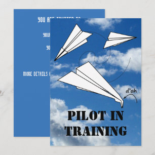 Trainee Pilot Flying Paper Aeroplane Airplane Invitation