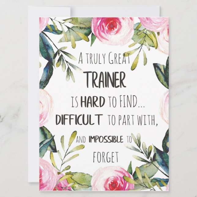 Trainer appreciation Quote Thank you grateful Card (Front)