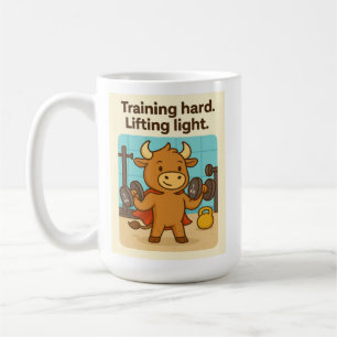 Training Hard. Lifting Light. Bullio Cartoon Desig Coffee Mug
