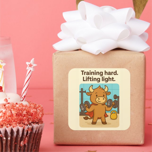 Training Hard, Lifting Light – Funny Bullio Gym  Square Sticker (Party)