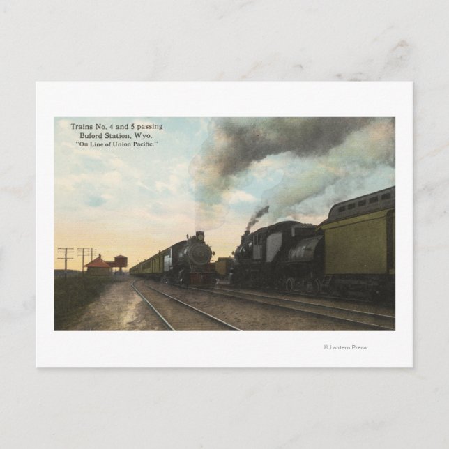 Trains #4 and #5 Passing Postcard (Front)