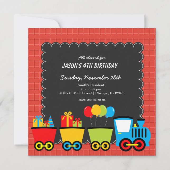 Trains Birthday theme Invitation (Front)