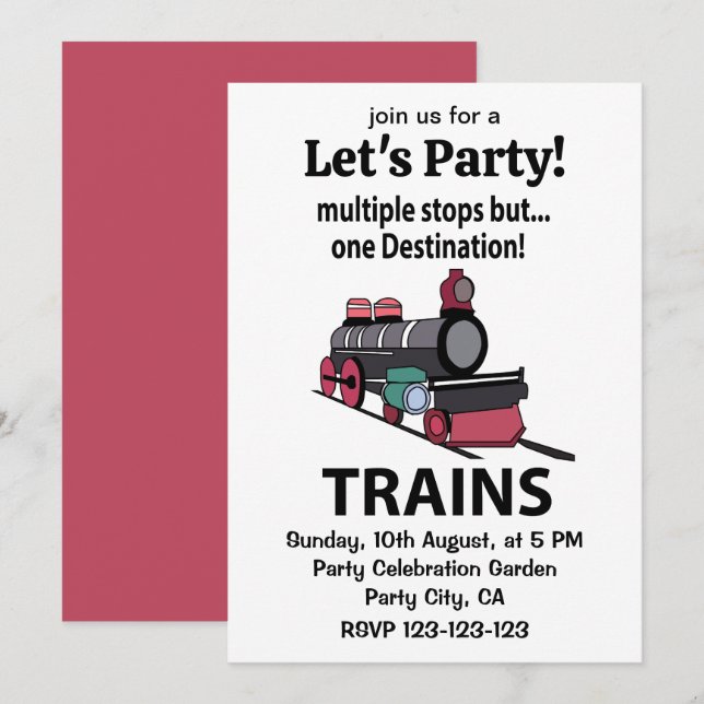 Trains Multiple Stops But One Destination Trains Invitation (Front/Back)