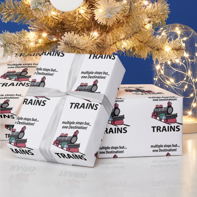 Trains Multiple Stops But One Destination Trains Wrapping Paper (Holidays)
