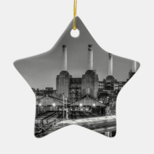 Trains pass Battersea Power Station, London Ceramic Ornament