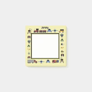 Trains, Plains and Automobiles Boys Monogrammed Post-it Notes