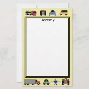 Trains, Plains and Automobiles Boys Monogrammed Stationery