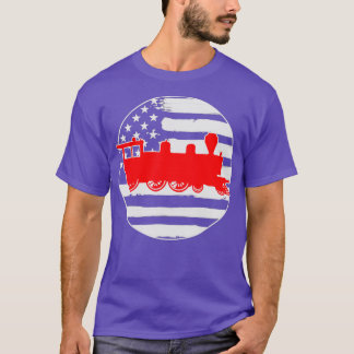 Trains Railroad American USA Flag 4th Of July T-Shirt