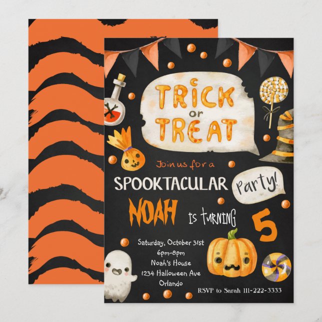 Traite ou traitement noir Halloween Invitation d'a (Devant / Derrière)