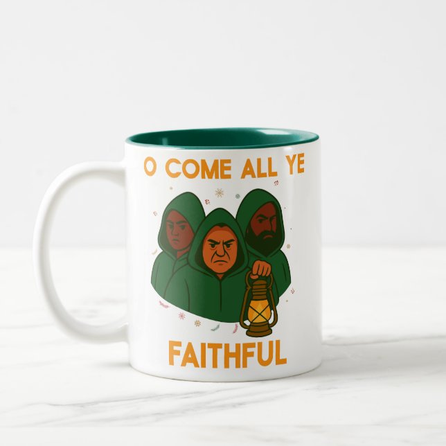 Traitors Christmas Jumper Oh Come All Ye Faithful  Two-Tone Coffee Mug (Left)