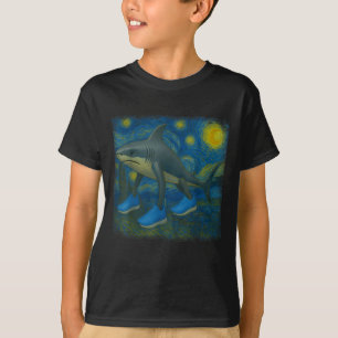 Tralalero Tralala Funny Shark Van Gogh Starry Nigh T-Shirt