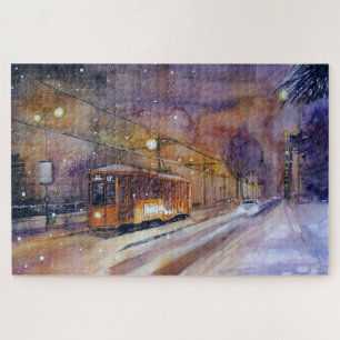 tram and snow jigsaw puzzle
