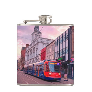 Tram in Sheffield Hip Flask