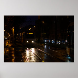 Tram on a rainy night poster