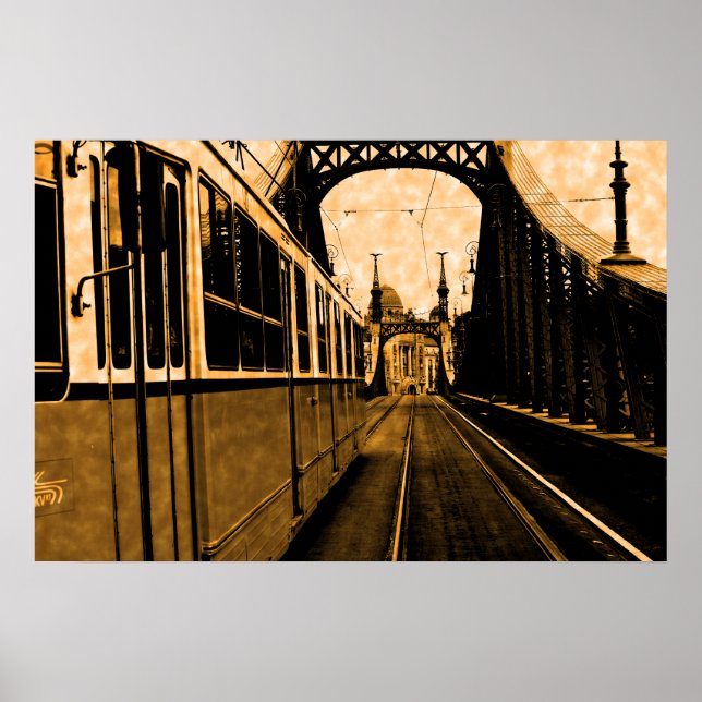tram on the Liberty bridge -vintage feel Poster (Front)