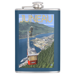 Tram over Juneau, Alaska Vintage Travel Poster Hip Flask