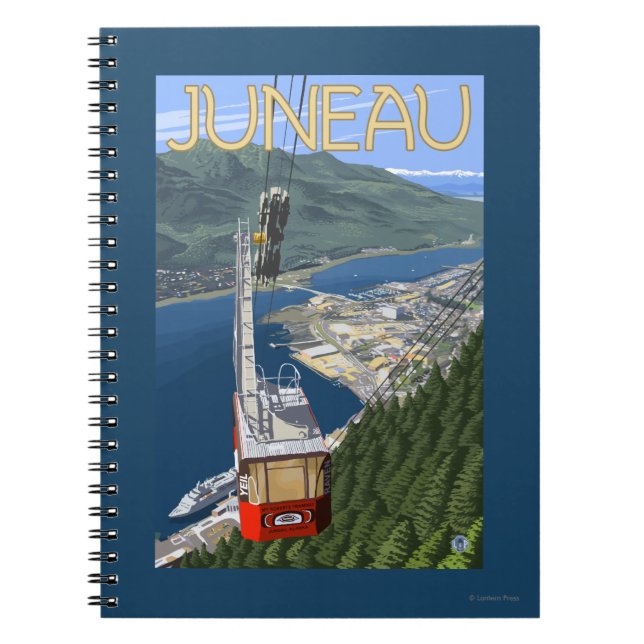 Tram over Juneau, Alaska Vintage Travel Poster Notebook (Front)