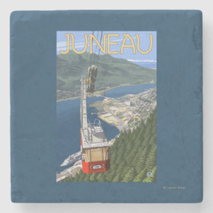 Tram over Juneau, Alaska Vintage Travel Poster Stone Coaster