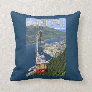 Tram over Juneau, Alaska Vintage Travel Poster Throw Pillow