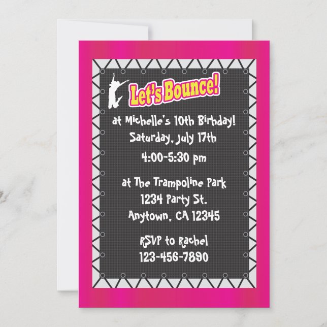 Trampoline Anniversaire Fête Invitation rose (Devant)