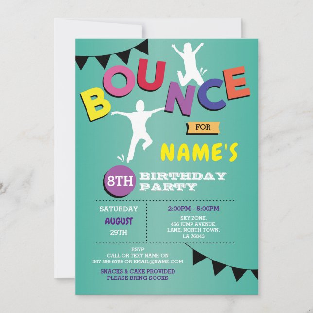 Trampoline Anniversaire Invitation Jump Bounce Par (Devant)