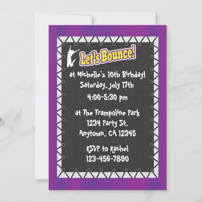 Trampoline Anniversaire Invitation Violet (Devant)