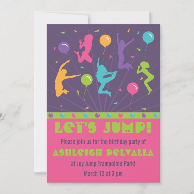 Trampoline Anniversaire Invitations pour les fille (Devant)