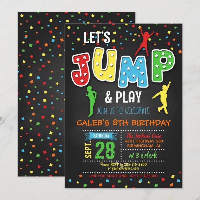 Trampoline Birthday Invitation - Boy (Front/Back)