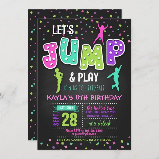 Trampoline Birthday Invitation - Girl (Front/Back)