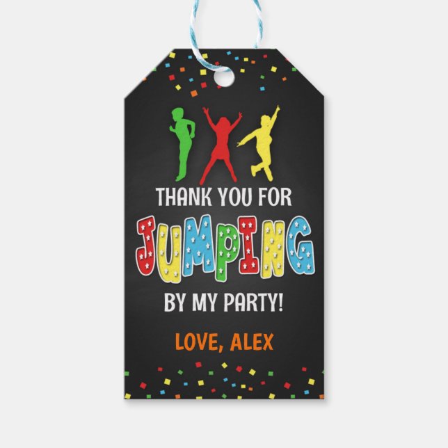 Trampoline Birthday Party Favour Tag - Boy (Front)