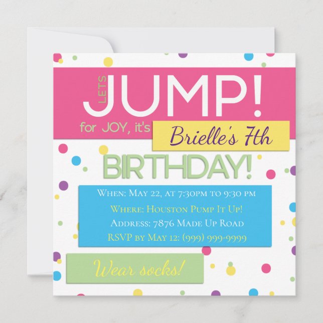Trampoline Birthday Party Invitation for Tweens (Front)