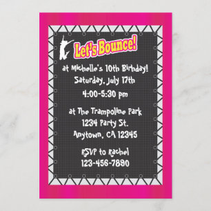Trampoline Birthday Party Invitation Pink