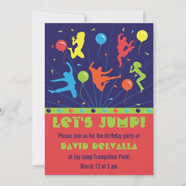 Trampoline Invitations de fête d'anniversaire garç (Devant)