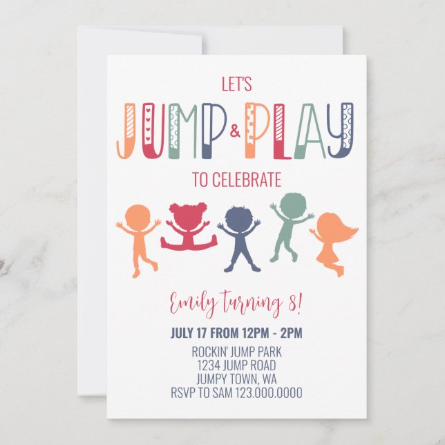 Trampoline Jump and Play Birthday Party Invite (Front)