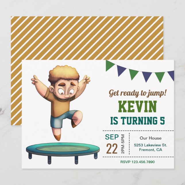 Trampoline Jumping Boy Birthday Party Invitation (Front/Back)