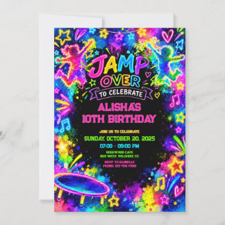 Trampoline Neon Glow Bounce Birthday Invitation