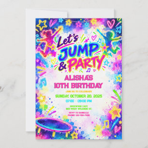 Trampoline Neon Glow Bounce Birthday Invitation