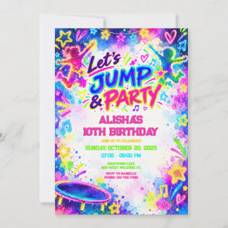 Trampoline Neon Glow Bounce Birthday Invitation