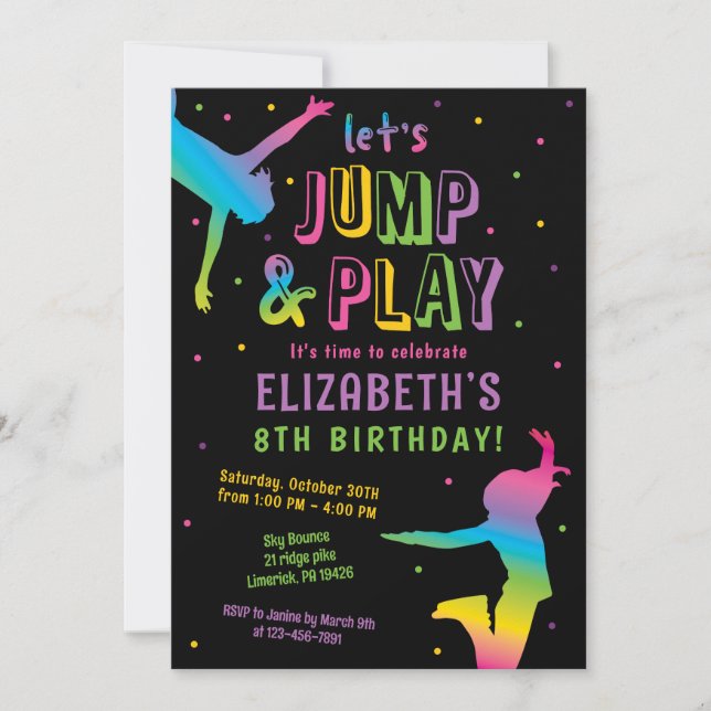 Trampoline Park Girls Anniversaire Fête Invitation (Devant)