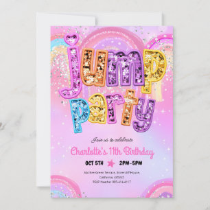 Trampoline Park Jump Party 5th Birthday Invitation