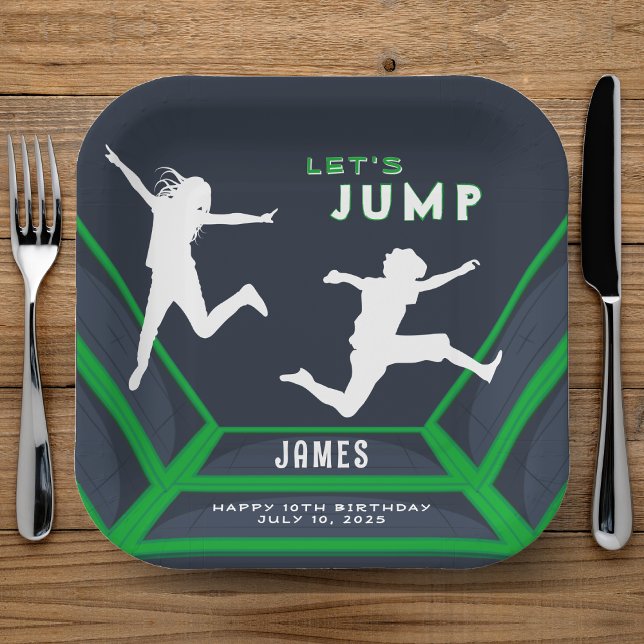Trampoline Park Let's Jump Green Birthday Party Paper Plate (Trampoline Park Let's Jump Green Birthday Party Paper Plates
)