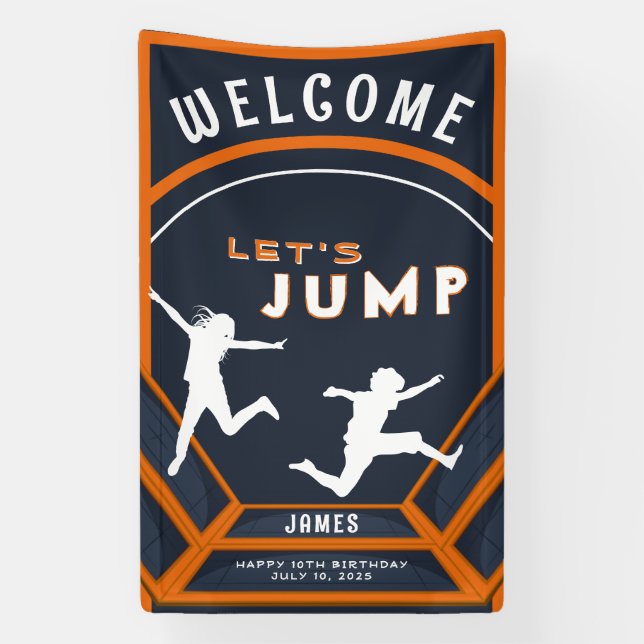 Trampoline Park Let's Jump Orange Birthday Party Banner (Vertical)