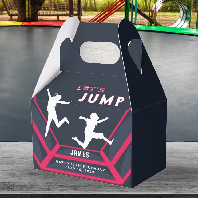 Trampoline Park Let's Jump Red Birthday Party Favor Box (Trampoline Park Let's Jump Birthday Party Favor Boxes)