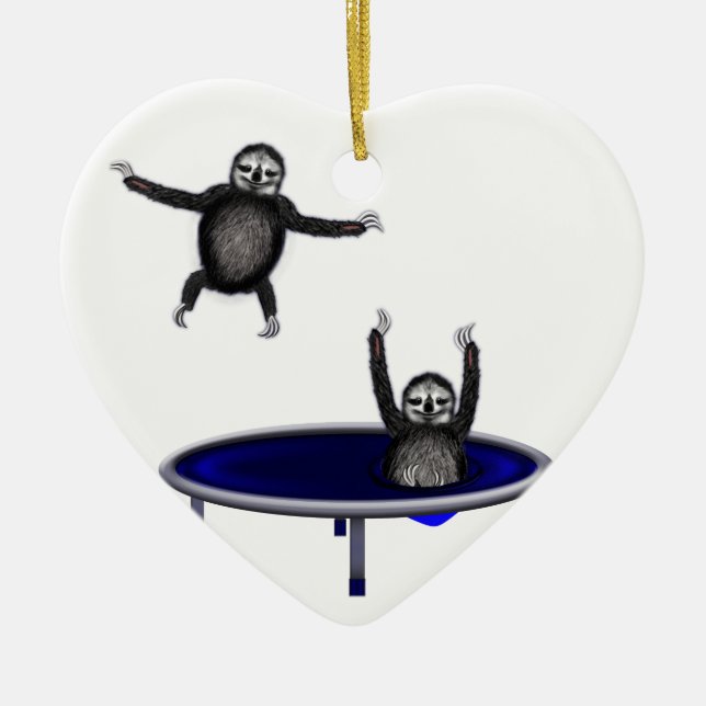 trampolining sloths ceramic ornament (Front)
