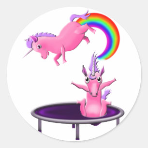 trampolining unicorn classic round sticker