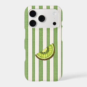 Tranche de kiwi frais sur rayures vert sauge et cr
